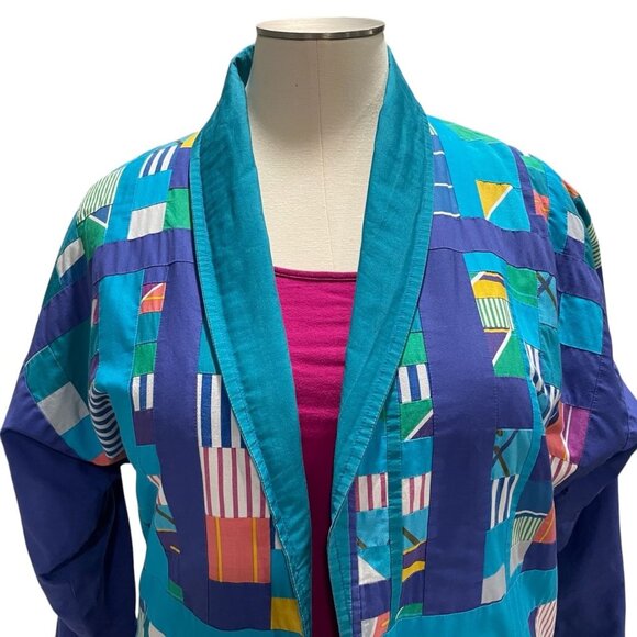 Handmade Patchwork Kimono Jacket Colorful Boho Art Wear Retro Oversized Eclectic - Picture 10 of 10